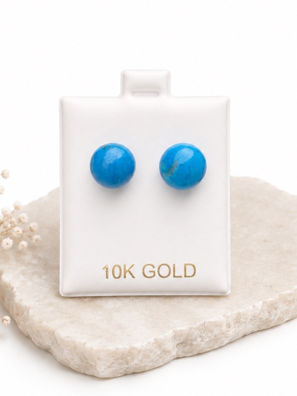 10K Gold Turquoise Large Ball Stud Earrings NWT